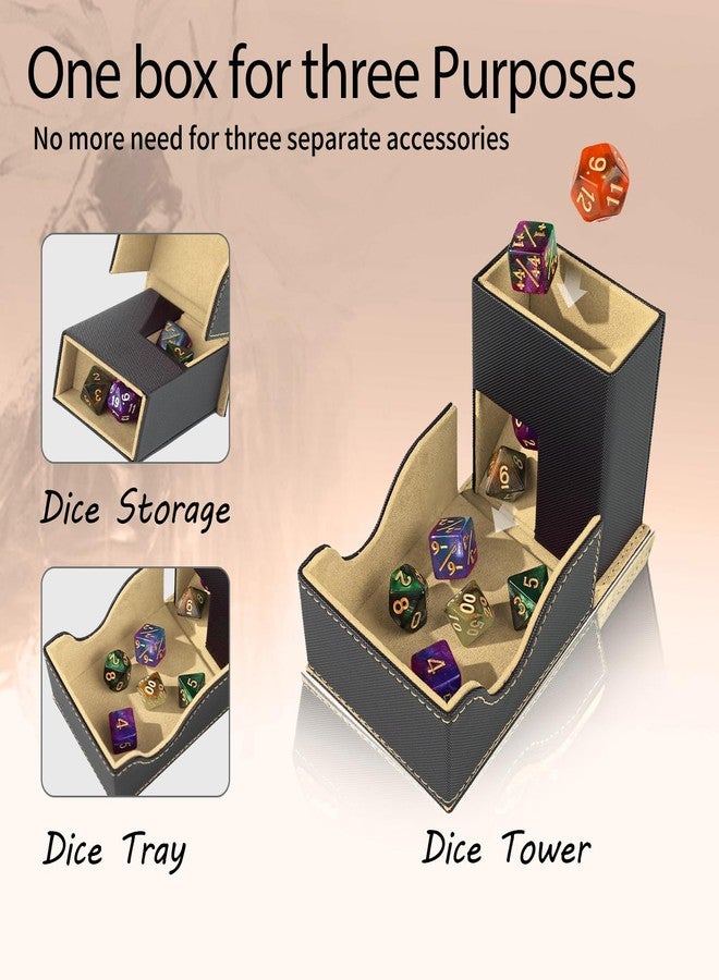 Stepane Dice Tower and Tray,Foldable Portable Dice Rolling Tower,Dice Roller Accessory for Dungeons and Dragons,Classic Board Games,RPG Games,and Tabletop Games Black/Brown - Image 2